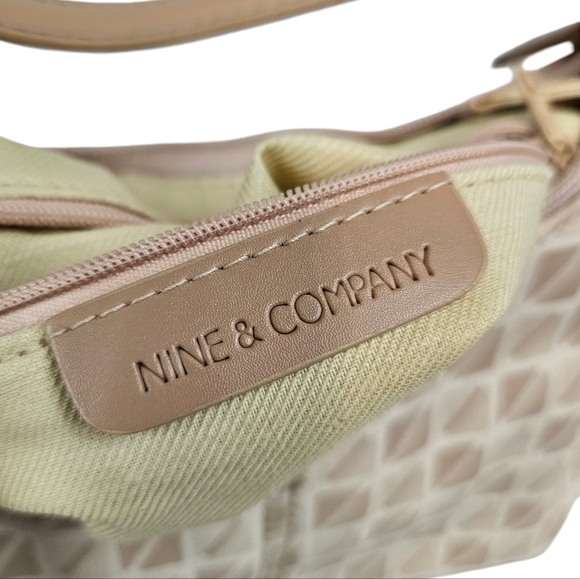 Nine & Company Cream Jacquard Mini Y2K‎ Baguette Handbag Faux Leather Trim - Picture 8 of 9